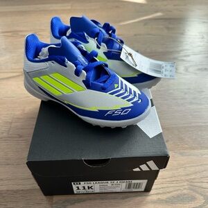 NWT Adidas Messi Kids F50 Turf Soccer Cleats - Blue, Silver, Neon Yellow